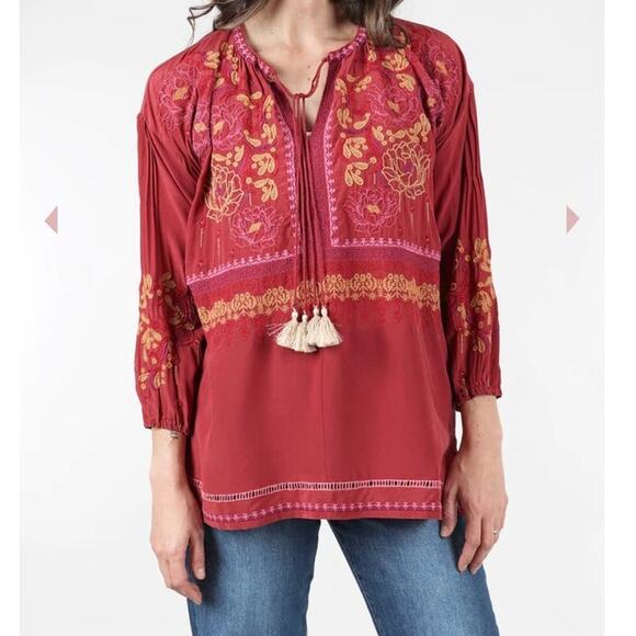 Johnny Was Tops - JOHNNY WAS PEYTON TUNIC 100% Silk Currant Size Small NWT